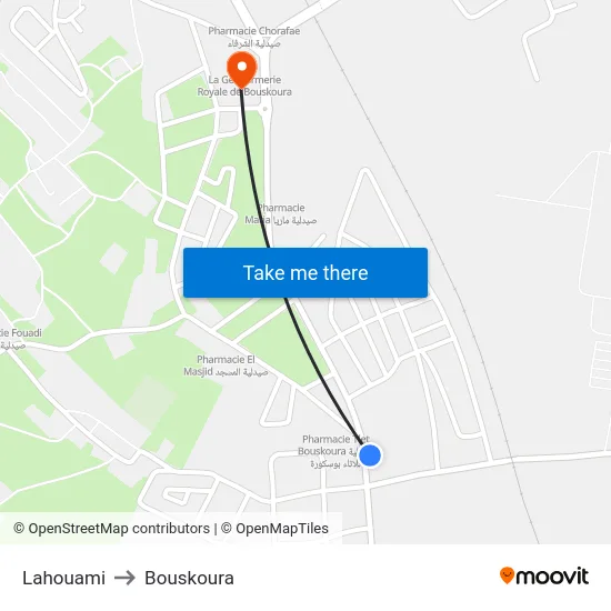 Lahouami to Bouskoura map