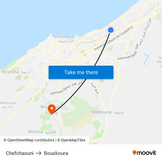 Chefchaouni to Bouskoura map