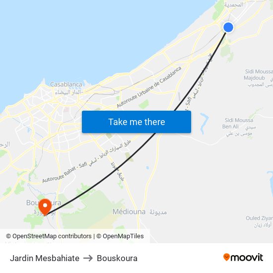 Jardin Mesbahiate to Bouskoura map