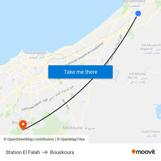 Station El Falah to Bouskoura map