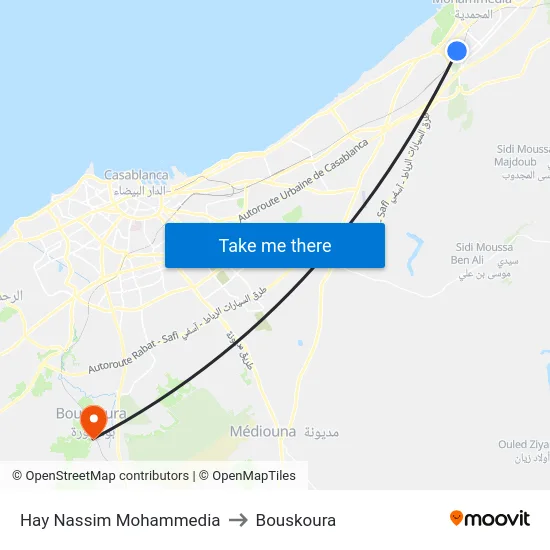 Hay Nassim Mohammedia to Bouskoura map