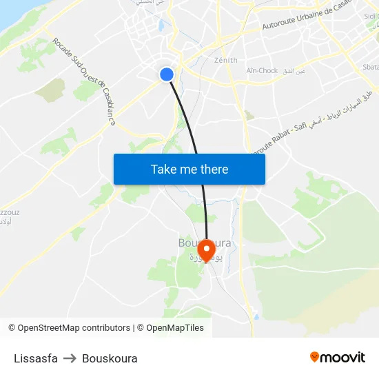 Lissasfa to Bouskoura map