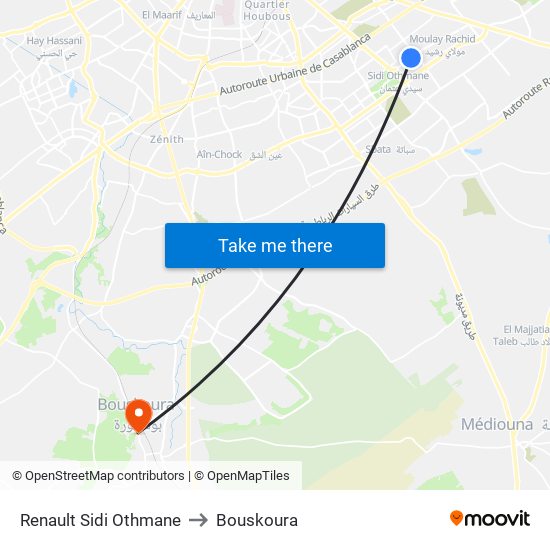 Renault Sidi Othmane to Bouskoura map