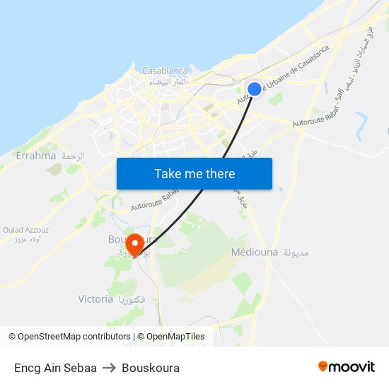 Encg Ain Sebaa to Bouskoura map