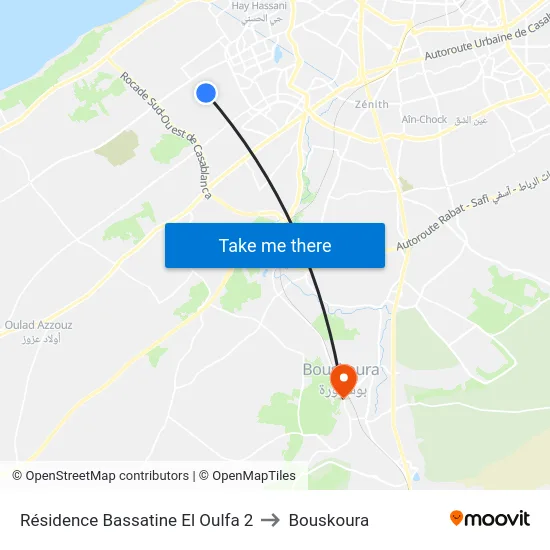 Résidence Bassatine El Oulfa 2 to Bouskoura map