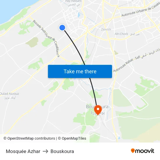 Mosquée Azhar to Bouskoura map