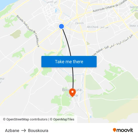 Azbane to Bouskoura map