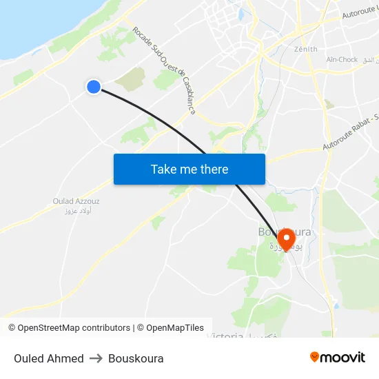 Ouled Ahmed to Bouskoura map