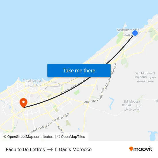 Faculté De Lettres to L Oasis Morocco map
