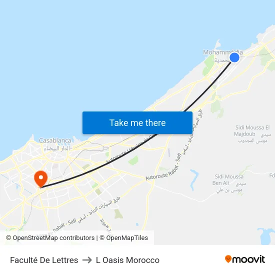 Faculté De Lettres to L Oasis Morocco map