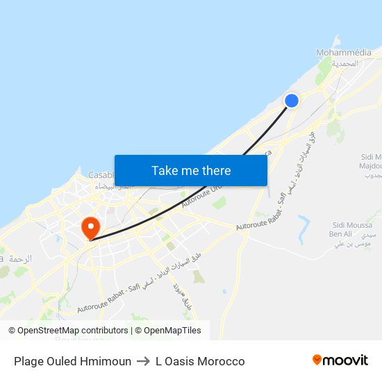 Plage Ouled Hmimoun to L Oasis Morocco map