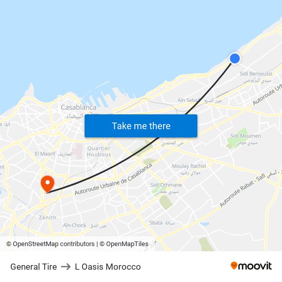 General Tire to L Oasis Morocco map