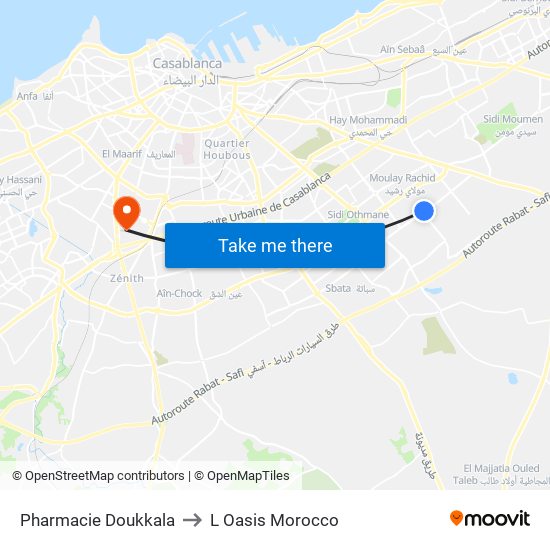 Pharmacie Doukkala to L Oasis Morocco map