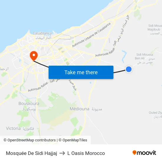 Mosquée De Sidi Hajjaj to L Oasis Morocco map