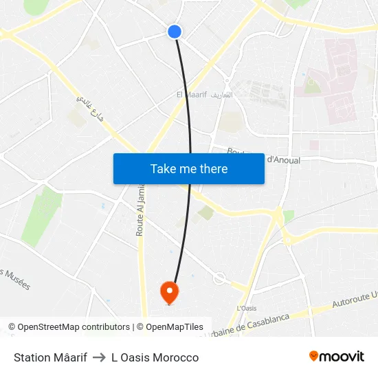 Station Mâarif to L Oasis Morocco map