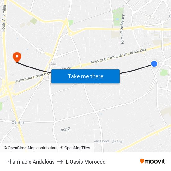 Pharmacie Andalous to L Oasis Morocco map