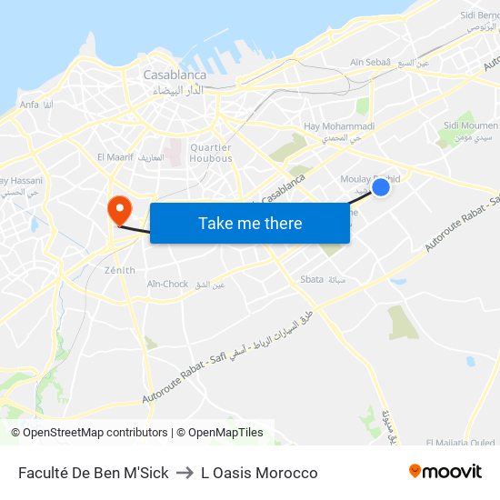 Faculté De Ben M'Sick to L Oasis Morocco map