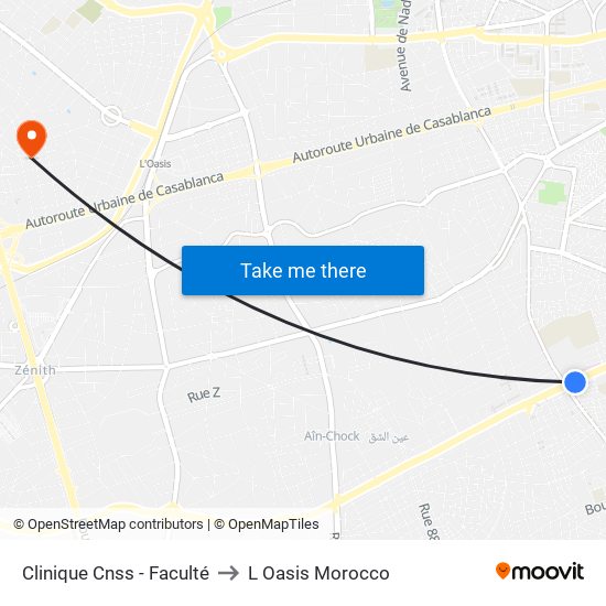 Clinique Cnss - Faculté to L Oasis Morocco map