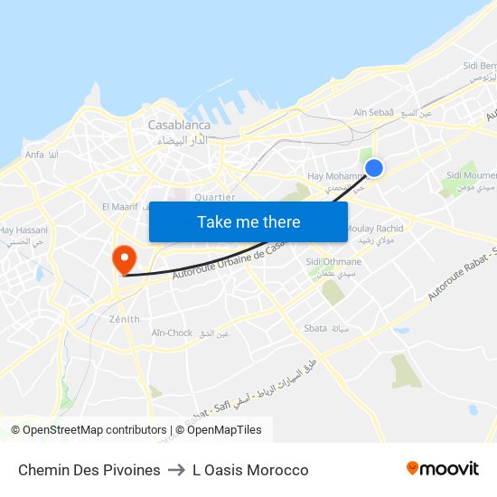 Chemin Des Pivoines to L Oasis Morocco map