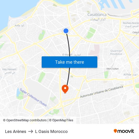 Les Arènes to L Oasis Morocco map