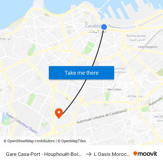Gare Casa-Port - Houphouët-Boigny to L Oasis Morocco map