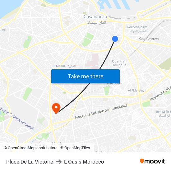 Place De La Victoire to L Oasis Morocco map