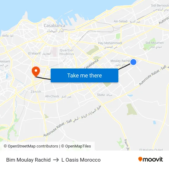 Bim Moulay Rachid to L Oasis Morocco map