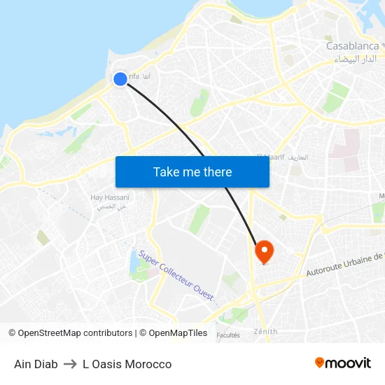 Ain Diab to L Oasis Morocco map