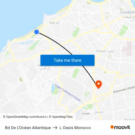Bd De L'Océan Atlantique to L Oasis Morocco map