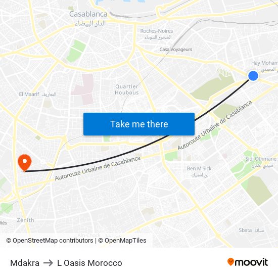 Mdakra to L Oasis Morocco map