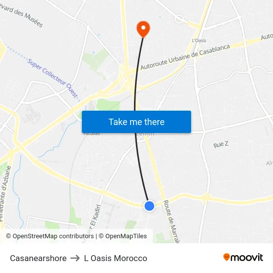 Casanearshore to L Oasis Morocco map