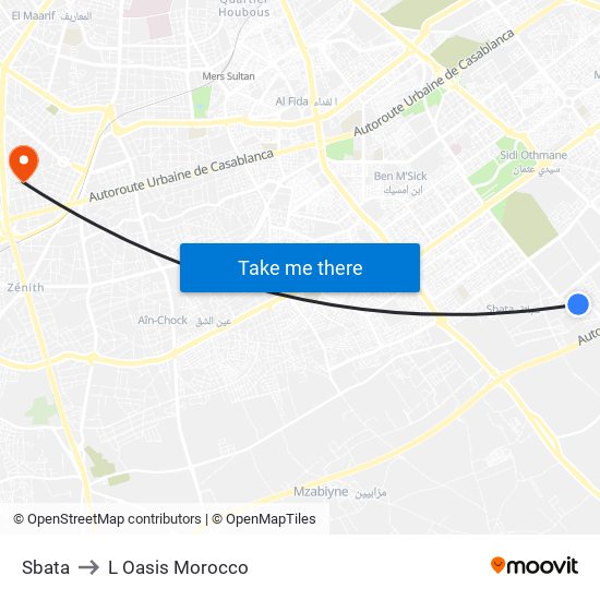 Sbata to L Oasis Morocco map