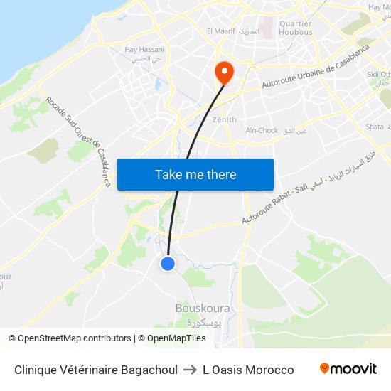 Clinique Vétérinaire Bagachoul to L Oasis Morocco map