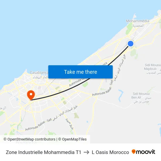 Zone Industrielle Mohammedia T1 to L Oasis Morocco map