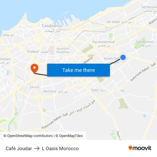 Café Joudar to L Oasis Morocco map
