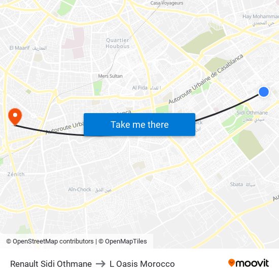 Renault Sidi Othmane to L Oasis Morocco map