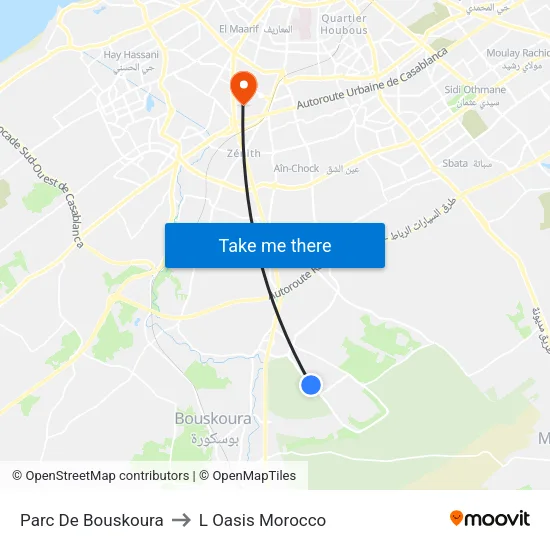 Parc De Bouskoura to L Oasis Morocco map