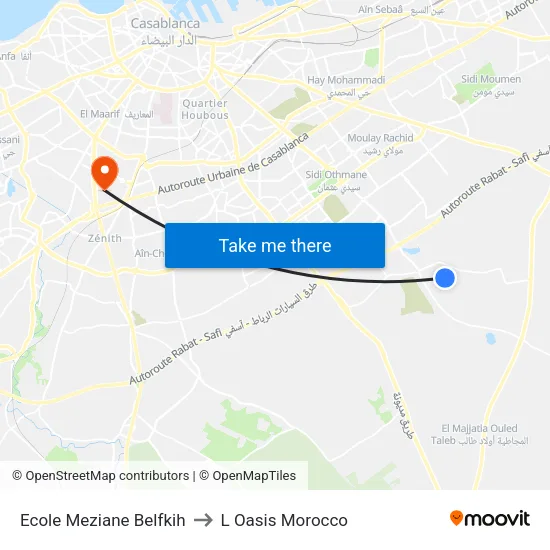 Ecole Meziane Belfkih to L Oasis Morocco map