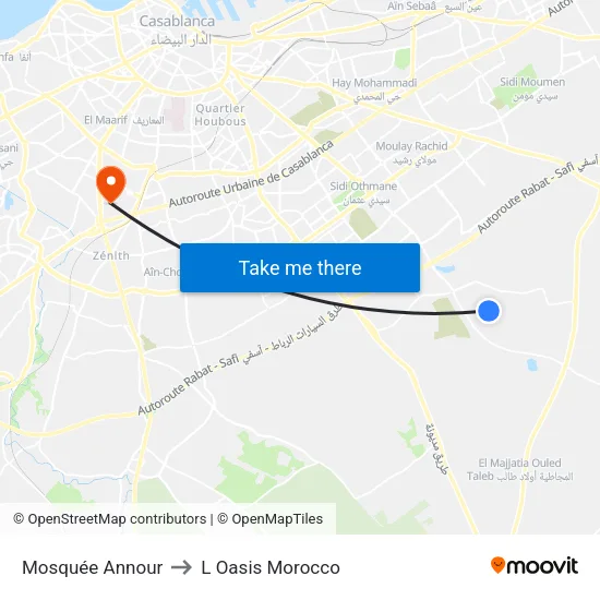 Mosquée Annour to L Oasis Morocco map