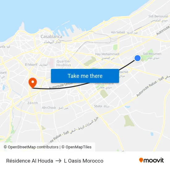 Résidence Al Houda to L Oasis Morocco map