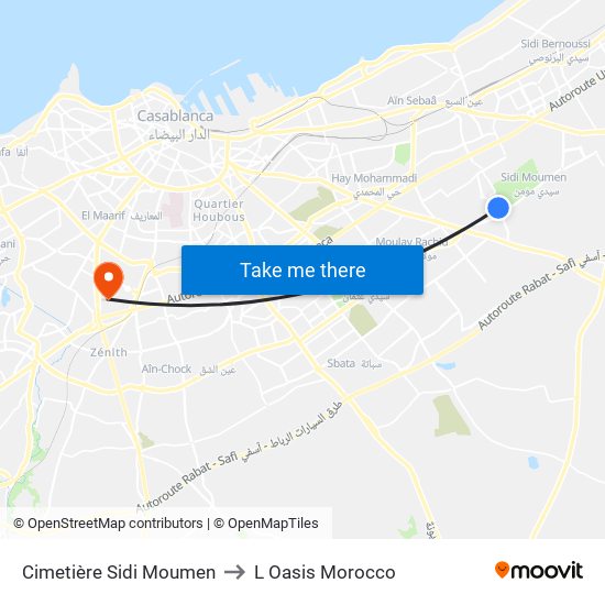 Cimetière Sidi Moumen to L Oasis Morocco map