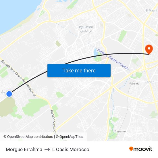 Morgue Errahma to L Oasis Morocco map
