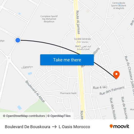 Boulevard De Bouskoura to L Oasis Morocco map