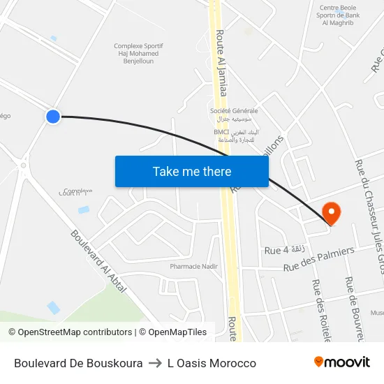 Boulevard De Bouskoura to L Oasis Morocco map