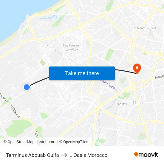 Terminus Abouab Oulfa to L Oasis Morocco map