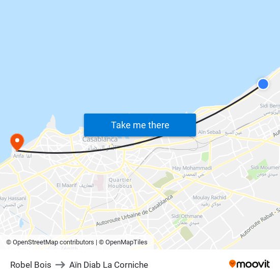Robel Bois to Aïn Diab La Corniche map