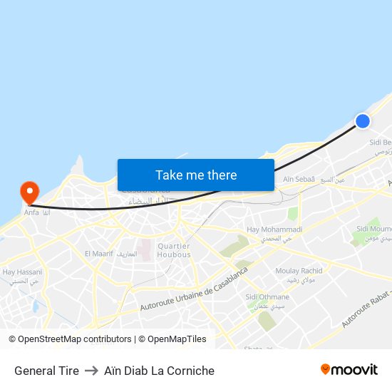 General Tire to Aïn Diab La Corniche map