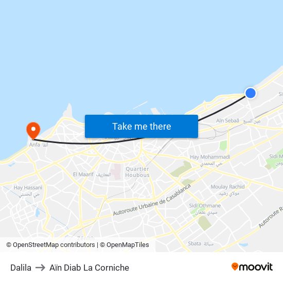 Dalila to Aïn Diab La Corniche map