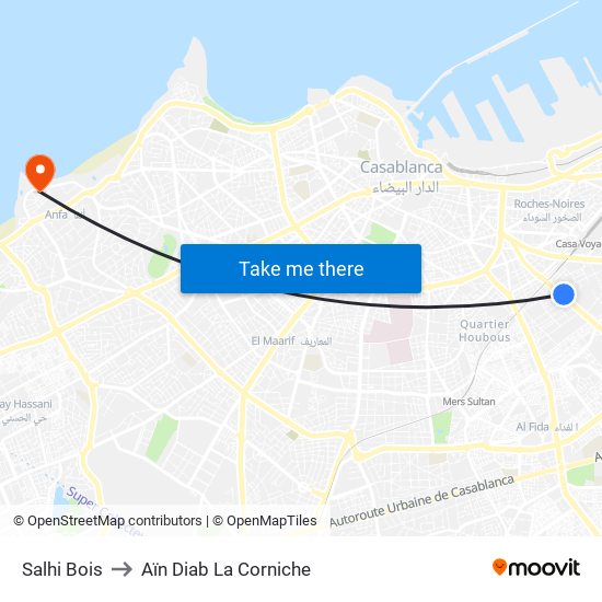 Salhi Bois to Aïn Diab La Corniche map