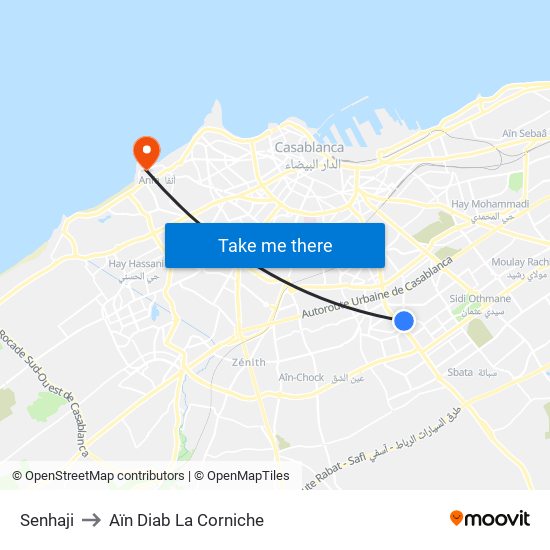 Senhaji to Aïn Diab La Corniche map